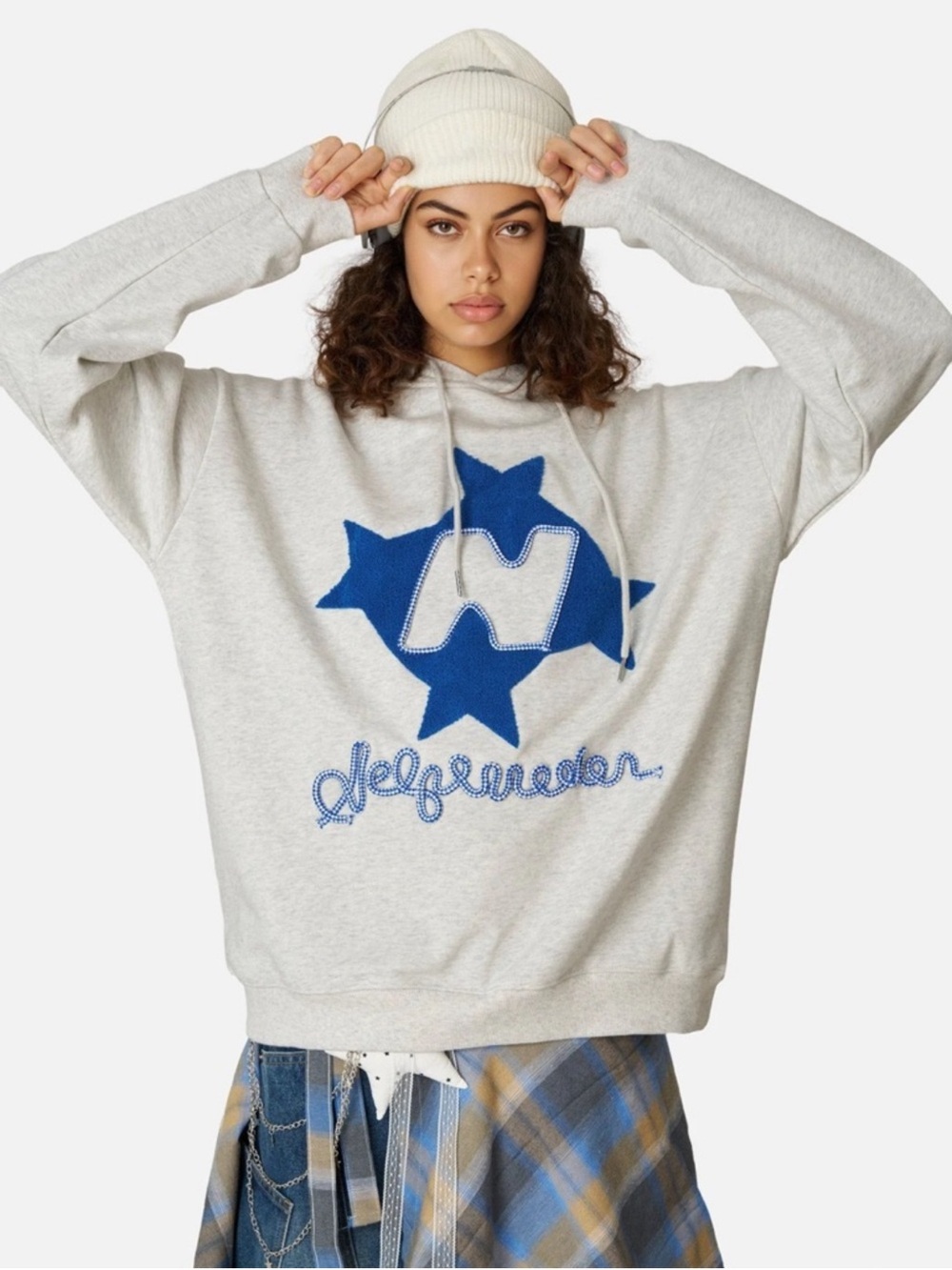 Aelfric Eden Oversized Hoodie Star Graphic Embroidered Cotton Streetwear Large